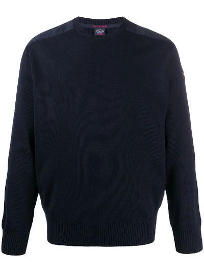 Paul & Shark Crew Neck Logo Patch Sweater In Navy