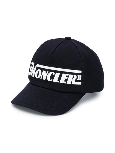 Moncler Kids' 橡胶质感logo棒球帽 In Navy
