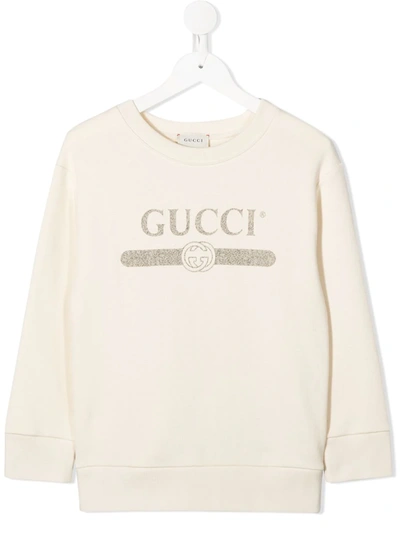 Gucci Kids' Logo Cotton Sweatshirt In Bianca