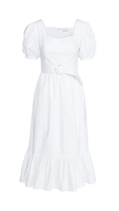 Endless Rose Belted Puff-sleeve Midi Dress In White