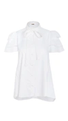 ADAM LIPPES TRAPEZE TOP WITH EMBROIDERED TRIM IN COTTON SHIRTING