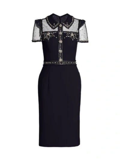 Jenny Packham Dolly Illusion Collared Crepe Cocktail Dress In Night
