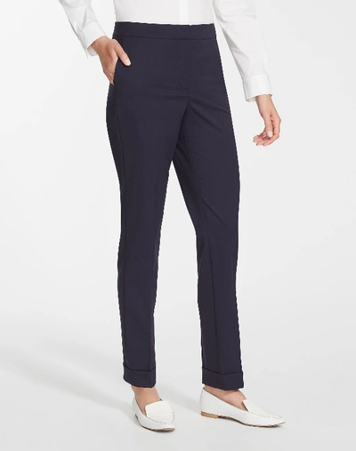 Lafayette 148 Italian Stretch Wool Cuffed Clinton Pant In Blue