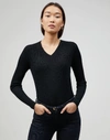 LAFAYETTE 148 PETITE FINE GAUGE MERINO RIBBED V-NECK SWEATER