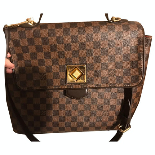 Pre-Owned Louis Vuitton Bergamo Brown Leather Handbag | ModeSens