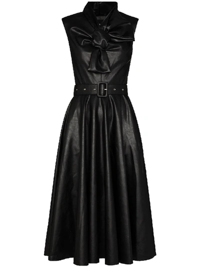 Anouki Faux Leather Midi Dress W/ Bow Detail In Black