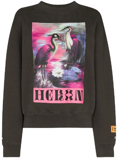 Heron Preston Heron Print Cotton Sweatshirt In Brown
