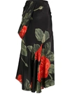 Simone Rocha Draped Floral-print Silk-satin Midi Skirt In Black