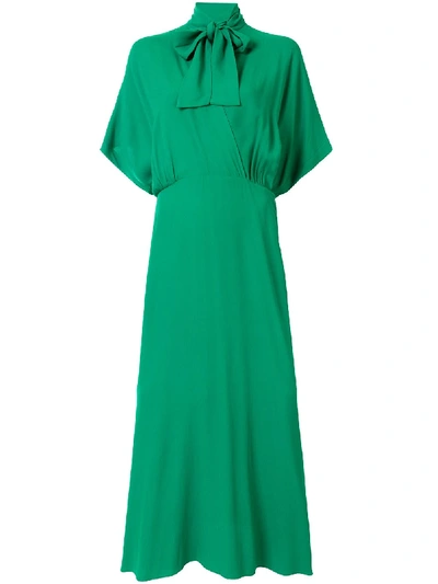 Ginger & Smart Pussy Bow Cape-effect Dress In Green