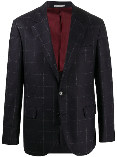 Brunello Cucinelli Checked Single-breasted Blazer In Blau