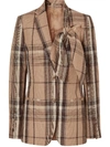 BURBERRY KNOT DETAIL CHECK TAILORED BLAZER