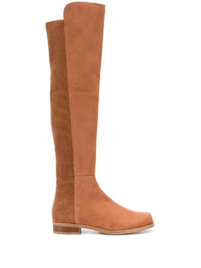 Stuart Weitzman 5050 Cuissard Suede Boots In Camel Colour In Brown