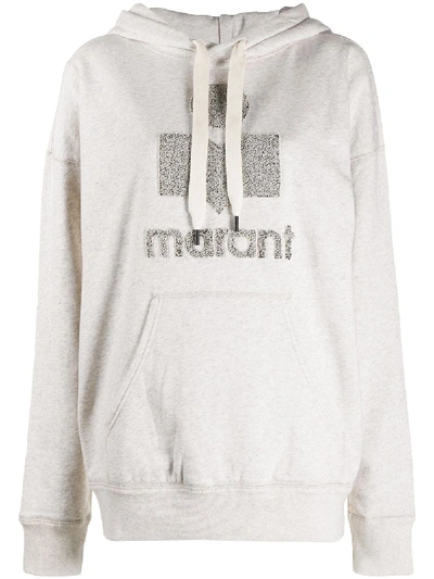 Isabel Marant Étoile Mansel Flocked-logo Cotton-blend Hooded Sweatshirt In Grey