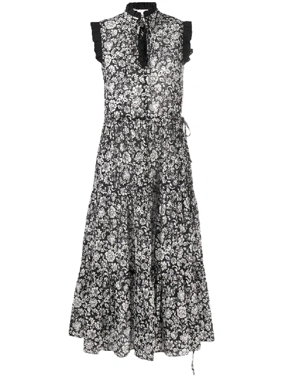 See By Chloé Floral Flared Midi Dress In Black