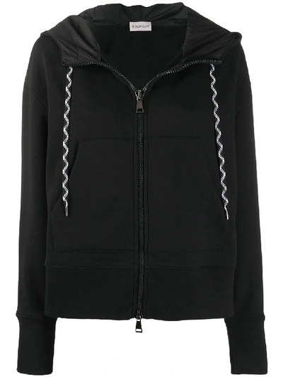 Moncler Embroidered Logo Zip Hoodie In Black
