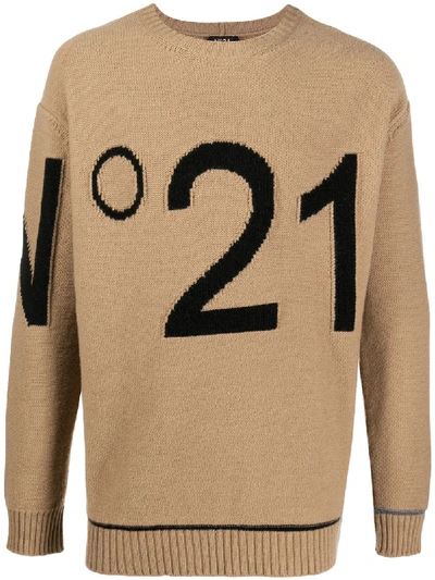 N°21 Intarsia Logo Jumper In Neutrals