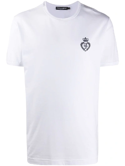 Dolce & Gabbana Logo-embroidered Cotton-jersey T-shirt In White