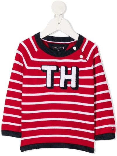 Tommy Hilfiger Junior Babies' Striped Logo Jumper In Red