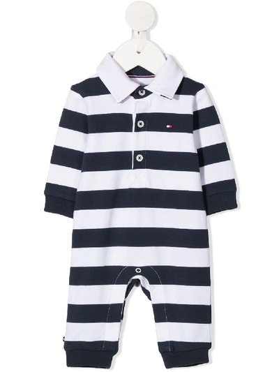 Tommy Hilfiger Junior Babies' Stripe-print Long-sleeved Romper In Blue