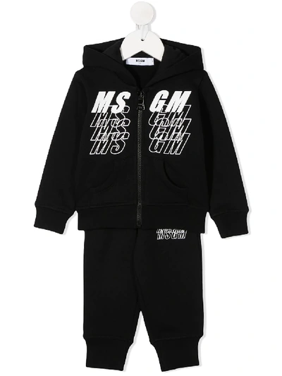 Msgm Kids' Logo-print Hooded Tracksuit In Black