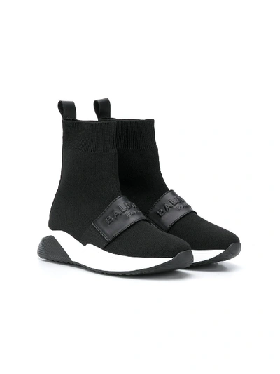 Balmain Teen High-top Sock Sneakers In Black