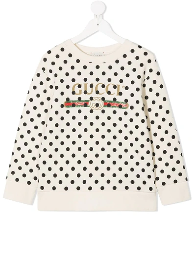 Gucci Kids' Polka-dot Cotton Sweatshirt In White/black