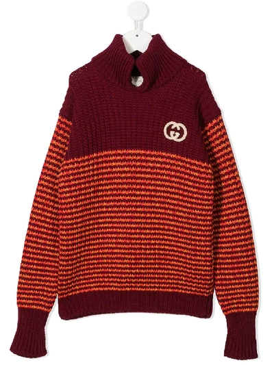 Gucci Kids' Knitted Gg Embroidery Jumper In Red