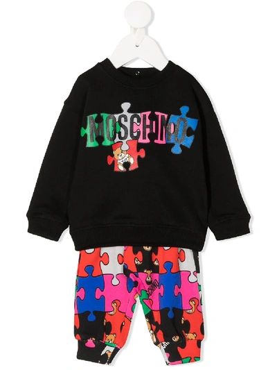 Moschino Babies' Puzzle-print Tracksuit Set In Black