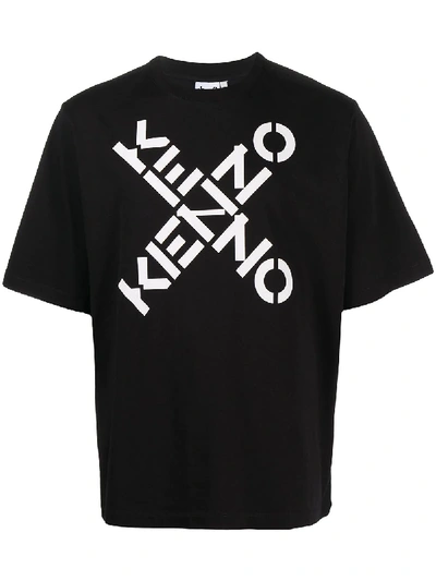 Kenzo Black Oversized Sport Big X T-shirt In Black,white