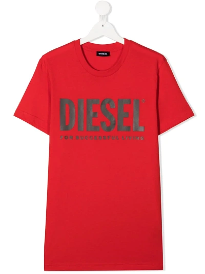 Diesel Teen Tjustlogo Cotton T-shirt In Red