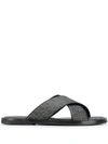 Ferragamo Gancini Leather Pool Slides In Grey