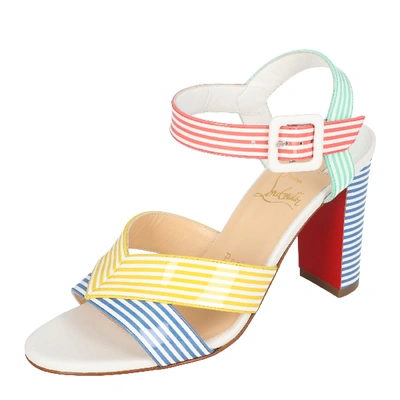 Pre-owned Christian Louboutin Multicolor Patent Leather Palavas Block Heel Sandals Size 37