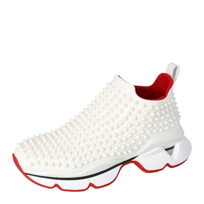 Pre-owned Christian Louboutin White Spike Sock Slip On Platform Sneakers Size 38.5