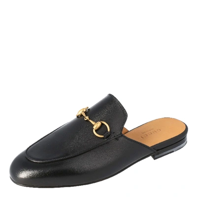 Pre-owned Gucci Black Leather Princetown Horsebit Mules Size (right Shoe Size 39 & Left Shoe Size 39.5)
