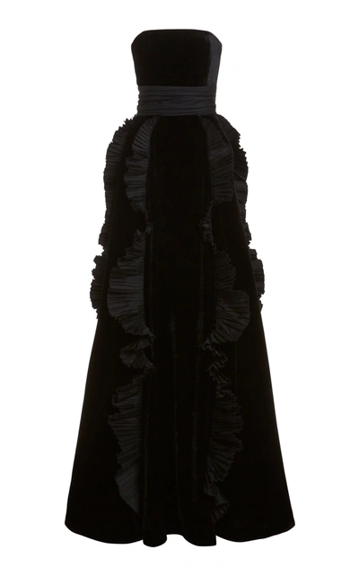 Zuhair Murad Strapless Ruffle-trimmed Velvet Gown In Black