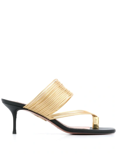 Aquazzura Sunny 60 Leather-trimmed Sandals In Black Gold