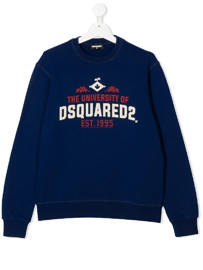 Dsquared2 Kids' University Printed Cotton Sweatshirt In Royal Blue