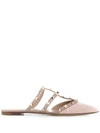 Valentino Neutral Rockstud Patent Leather Mules In Rose Quartz