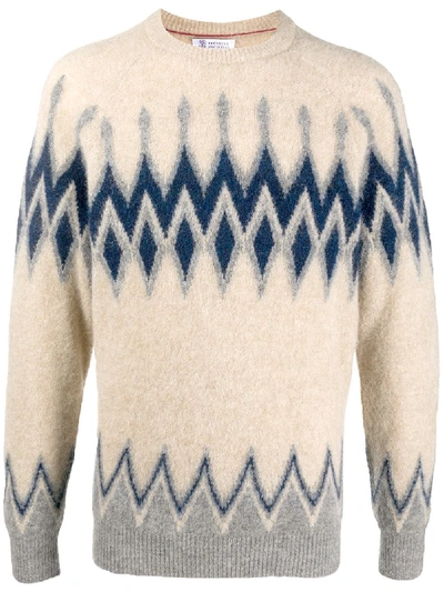 Brunello Cucinelli Men's Fair Isle Alpaca-blend Sweater In Beige
