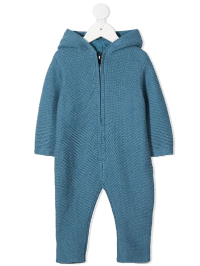 Stella Mccartney Babies' Knitted Hooded Romper In Blue