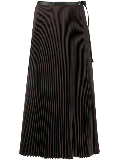 Prada Pleated Midi Skirt In Brown