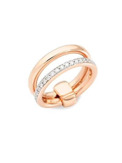 Pomellato 18k Rose Gold Iconica Brown Diamond Double Band Ring In White/rose Gold