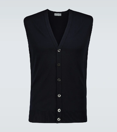 John Smedley Stavely Knitted Wool Vest In Blue