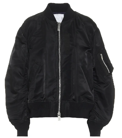 Sacai Ma-1 Ruched-sleeve Bomber Jacket In Black