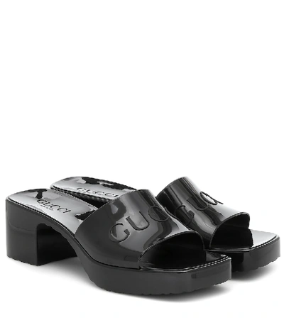 Gucci Logo Rubber Sandals In Black