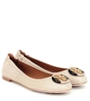 Tory Burch Multi-logo Elastic Ballet Flats In Beige