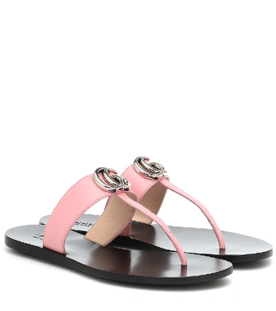 Gucci 10mm Marmont Leather Thong Sandals In Pink