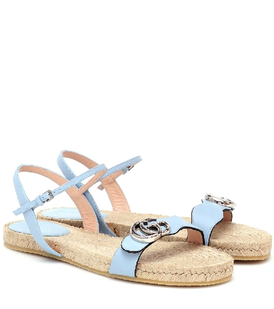 Gucci Aitana Leather And Jute Sandals In Blue