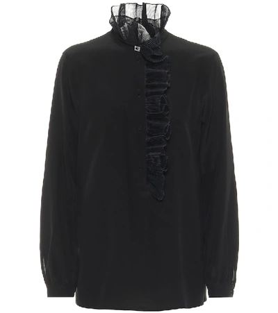 Gucci Square G Ruffled Collar Blouse In Black