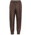 Gucci Gg Supreme Print Silk Twill Sweatpants In Brown